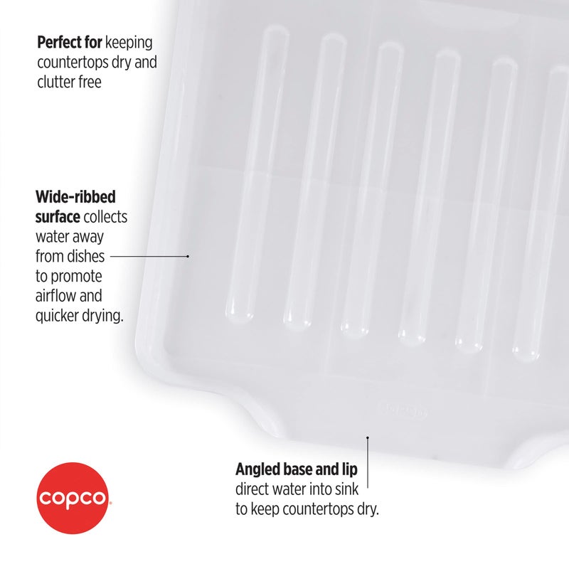 Copco Small Clear Drain Board Fits Under Any Small Dish Rack to Catch Water or for Larger Pots Alone, Angled Base Allows for Self Draining with Raised Ribs to Prevent Water from Puddling - Image 3