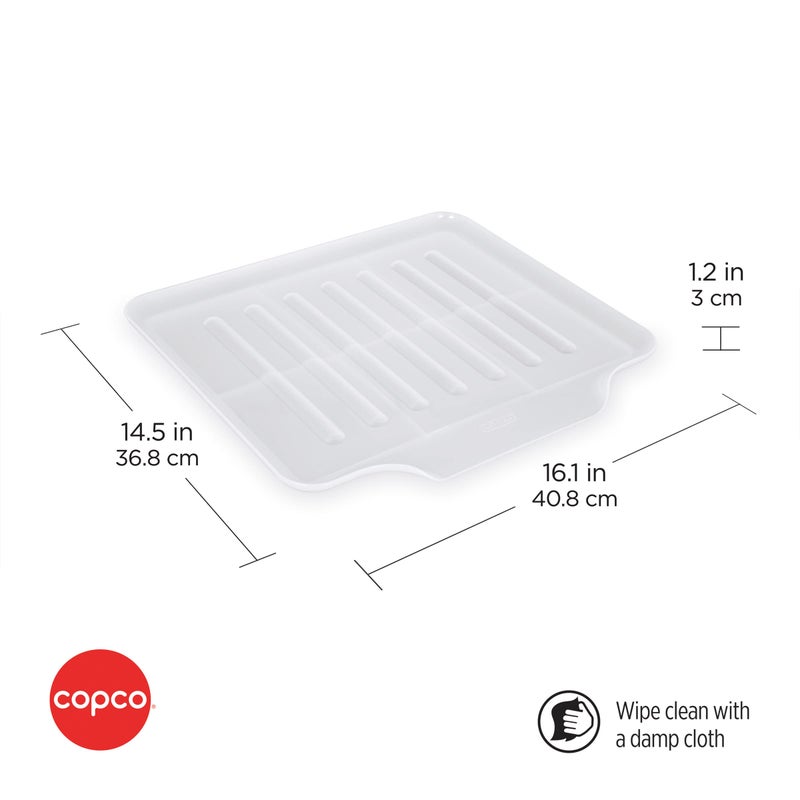 Copco Small Clear Drain Board Fits Under Any Small Dish Rack to Catch Water or for Larger Pots Alone, Angled Base Allows for Self Draining with Raised Ribs to Prevent Water from Puddling - Image 2