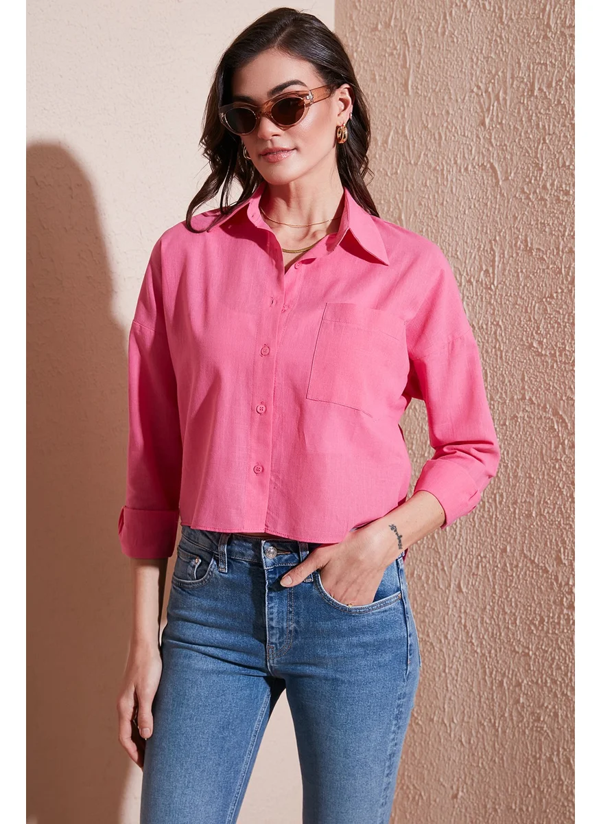 Lela Cotton and Linen Blend Regular Fit Short Front Long Back Shirt Women's Shirt 6772867