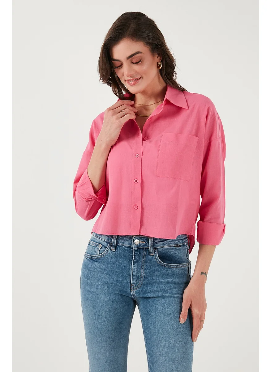 Lela Cotton and Linen Blend Regular Fit Short Front Long Back Shirt Women's Shirt 6772867