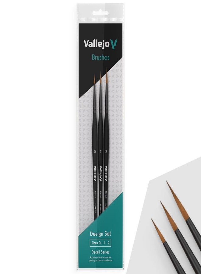 Vallejo - Detail Series Desing Set | Miniature Paint Brushes | Flagged Synthetic Bristles | Sizes 0, 1, and 2 | Lightweight and Ergonomic Wooden Handles | Ideal for Acrylic Detail Work - Image 1