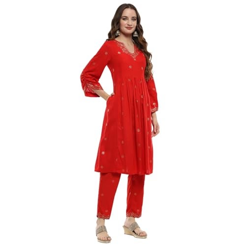 Biba Tomato Red Rayon Straight Kurta - Image 2