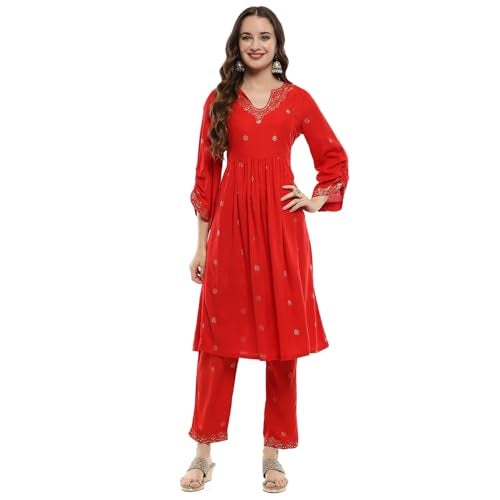Biba Tomato Red Rayon Straight Kurta - Image 1