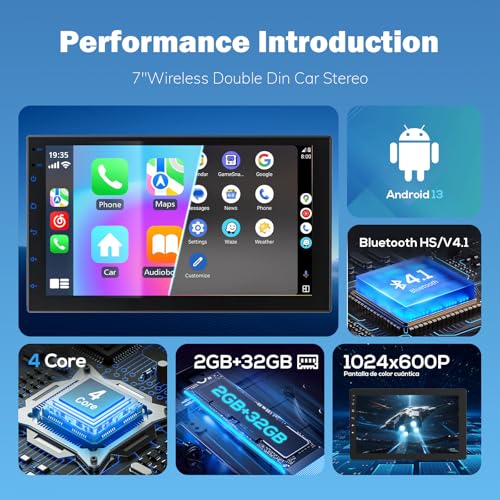 Haudio Double Din Wireless CarPlay Screen for Car, 7" HD Touchscreen with Apple CarPlay, Android Auto, GPS Navigation, Bluetooth, Voice Control, Mirror Link (2+32G, No Backup Camera) - Image 2