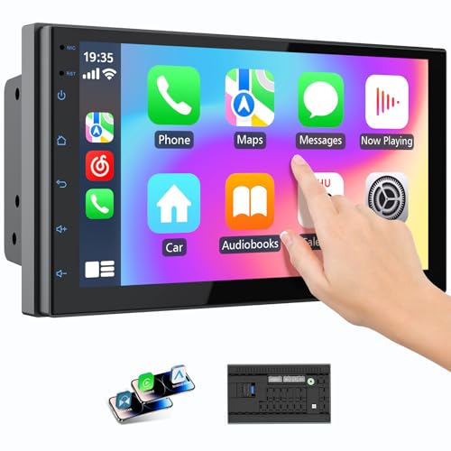 Haudio Double Din Wireless CarPlay Screen for Car, 7" HD Touchscreen with Apple CarPlay, Android Auto, GPS Navigation, Bluetooth, Voice Control, Mirror Link (2+32G, No Backup Camera) - Image 1