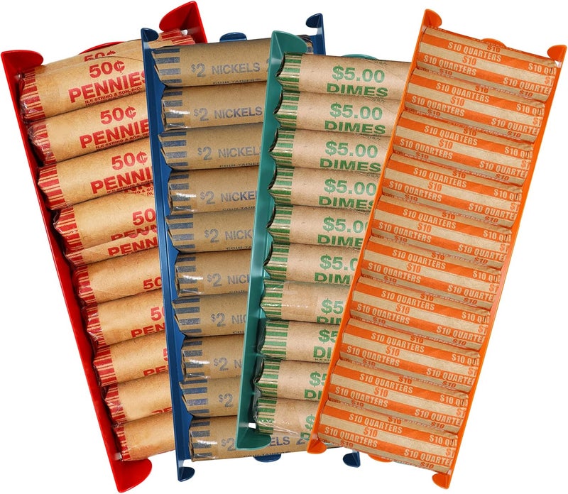 Nadex 4 Pack Assorted Aluminium Coin Trays - Stackable Single Compartment Coin Sorting and Storage Trays - Holds 20 Penny Rolls, 10 Nickel Rolls, 20 Dime Rolls, 10 Quarter Rolls - Image 2