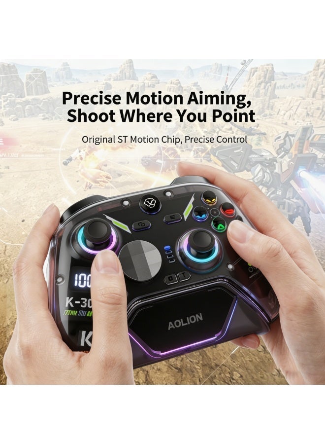 AOLION K30 TMR Wireless Gaming Controller with Hall Trigger, Dual-Form Joystick, Motion Aiming & Charging Dock – Compatible with PC/Switch/Mobile - Image 5
