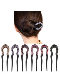 6 Pack Black Sparkly Bling Jeweled Rhinestone Plastic U Shape Hair Fork Pins Chopsticks Hairpins Picks Carved Hollow Long Hair Sticks Hairclips Hair Bun Chignon Braids Spiral Twist Maker Accessories