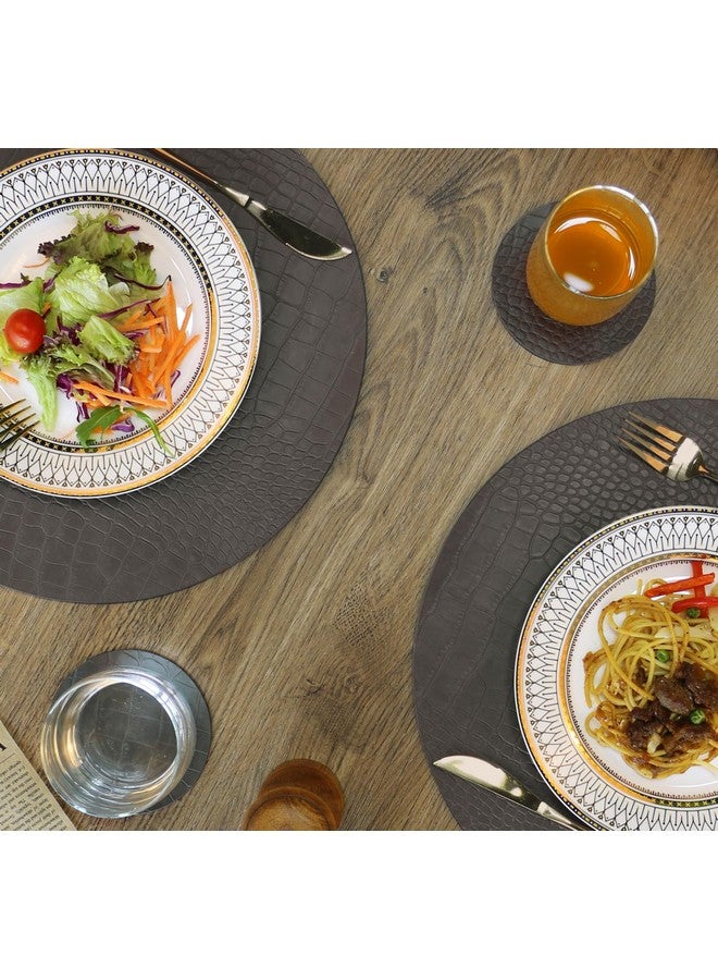 Jovono Round Leather Placemats for Round Tables Set of 4, Gray Table Place Mats and Coasters, Washable Easy to Care for Indoor Decor 13" Diameter - Image 3
