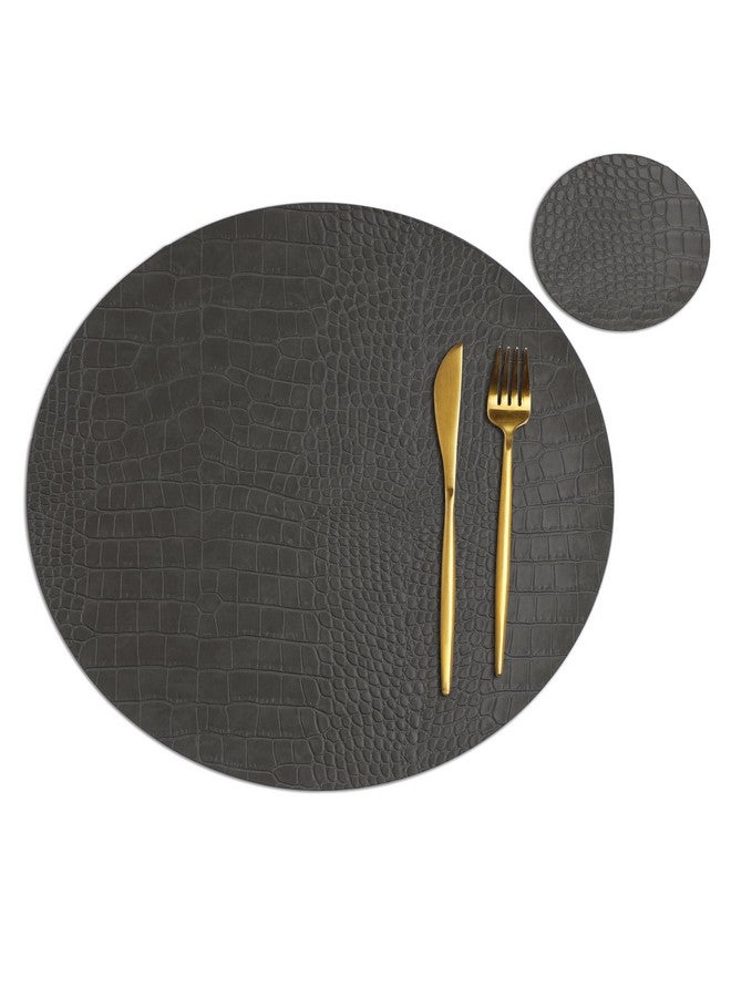 Jovono Round Leather Placemats for Round Tables Set of 4, Gray Table Place Mats and Coasters, Washable Easy to Care for Indoor Decor 13" Diameter - Image 1