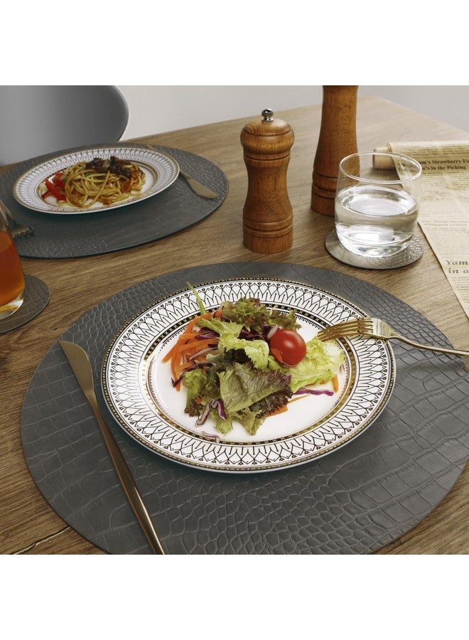 Jovono Round Leather Placemats for Round Tables Set of 4, Gray Table Place Mats and Coasters, Washable Easy to Care for Indoor Decor 13" Diameter - Image 2