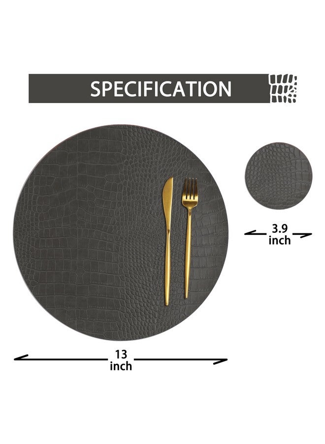 Jovono Round Leather Placemats for Round Tables Set of 4, Gray Table Place Mats and Coasters, Washable Easy to Care for Indoor Decor 13" Diameter - Image 5
