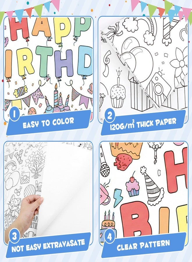 NatNarr Happy Birthday Giant Coloring Poster/Tablecloth, 30 x 72 Inch Birthday Craft for Kids Art Crafts Paper Banner Kid Games Activities,Coloring Tablecloth Crafts for Classroom Wall School Home Parties - Image 3