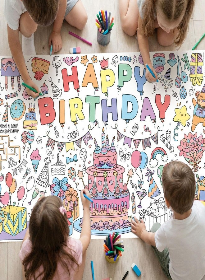 NatNarr Happy Birthday Giant Coloring Poster/Tablecloth, 30 x 72 Inch Birthday Craft for Kids Art Crafts Paper Banner Kid Games Activities,Coloring Tablecloth Crafts for Classroom Wall School Home Parties - Image 1