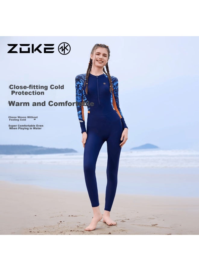 Zoke Women's One-piece Nine-point Swimsuit Uv Protection Surfing Beach Hot Spring Diving Conservative 125601702 Blue-green Geometric Pattern XL - Image 2