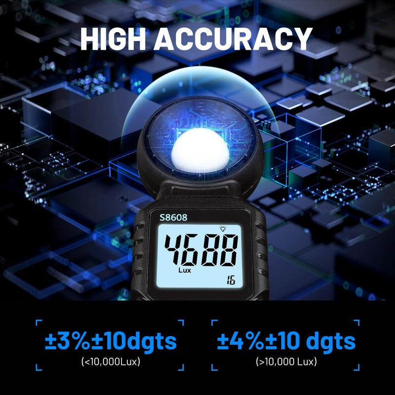 Mcbazel Digital Illuminance Meter, 200,000 Lux Meter, LCD Display, Portable, Lux Meter, Brightness Measurement, Photography, Plant Development, Lighting Management, Research Experiments, Works in - Image 4