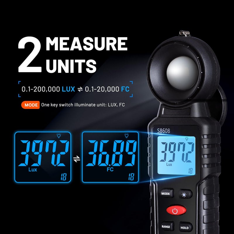 Mcbazel Digital Illuminance Meter, 200,000 Lux Meter, LCD Display, Portable, Lux Meter, Brightness Measurement, Photography, Plant Development, Lighting Management, Research Experiments, Works in - Image 5