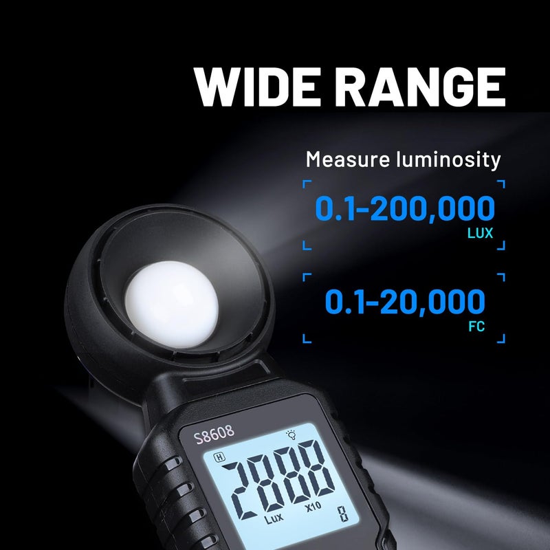 Mcbazel Digital Illuminance Meter, 200,000 Lux Meter, LCD Display, Portable, Lux Meter, Brightness Measurement, Photography, Plant Development, Lighting Management, Research Experiments, Works in - Image 3