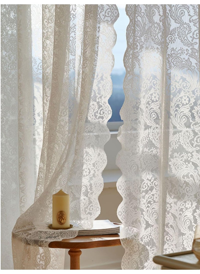 MarlaMall Romantic Lace Sheer Curtains for Living Room, Elegant Lace Tulle for Bedroom,Light Filtering Window Drapes for Home Patio Villa, 2 Panels W51 x L83 inch(Beige) - Image 3