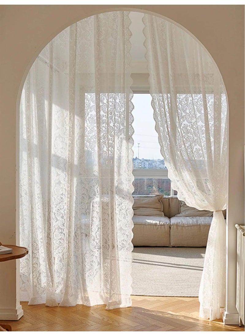 MarlaMall Romantic Lace Sheer Curtains for Living Room, Elegant Lace Tulle for Bedroom,Light Filtering Window Drapes for Home Patio Villa, 2 Panels W51 x L83 inch(Beige) - Image 1