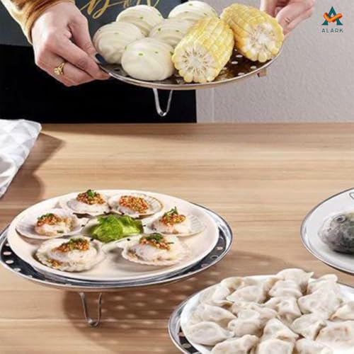 Alark 2 PCS Round Stainless Steel Steamer Rack 7 Inch Steaming Tray Pressure Cooker Cooking Toast Bread Salad Tray Rack 3 Removable Stand For V- Shaped Kitchen Stock Pot Steaming [ 22x22x6 CM ] - Image 3