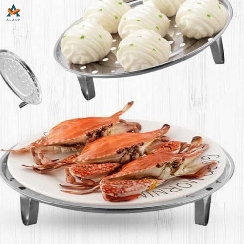 Alark 2 PCS Round Stainless Steel Steamer Rack 7 Inch Steaming Tray Pressure Cooker Cooking Toast Bread Salad Tray Rack 3 Removable Stand For V- Shaped Kitchen Stock Pot Steaming [ 22x22x6 CM ] - Image 4