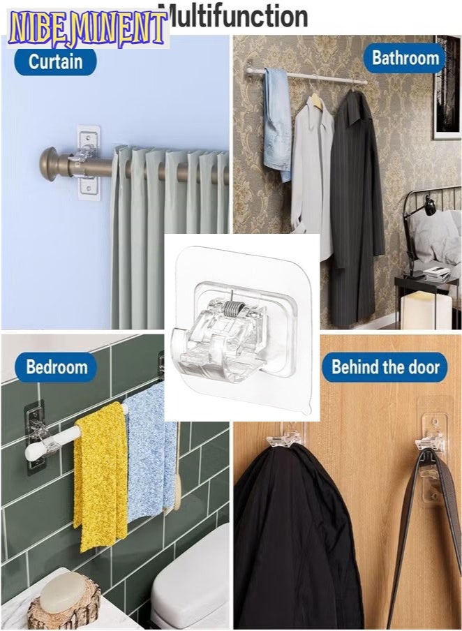 NIBEMINENT 18-Piece Self Adhesive Curtain Rod Bracket, No Drill Drapery Hooks Holder, Plastic Easy Sticky Curtain Rod Hooks for Kitchen, Bathroom, Hotel (Clear)  - Image 2