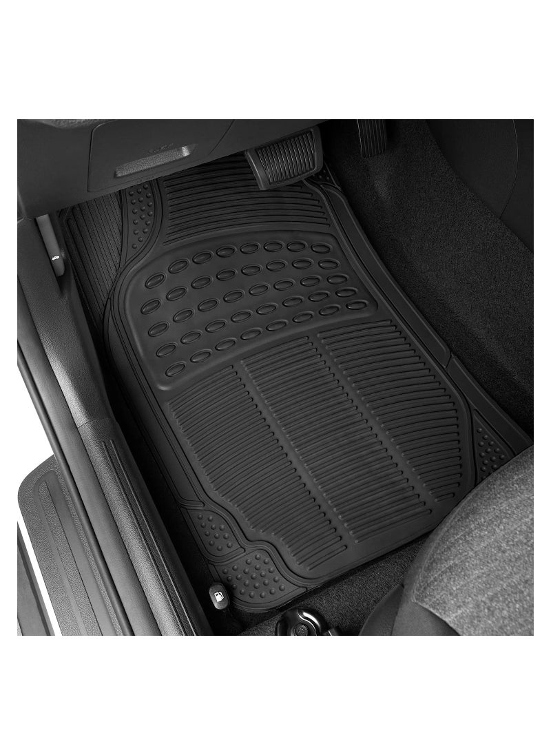3 Piece Set Enhanced Proline Trimmable Floor Mats for Cars Trucks Jeeps Vans and SUVs Universal Fit Design Black Heavy Duty Waterproof and All Weather Protection Odorless Rubber with Anti-Slip Feature