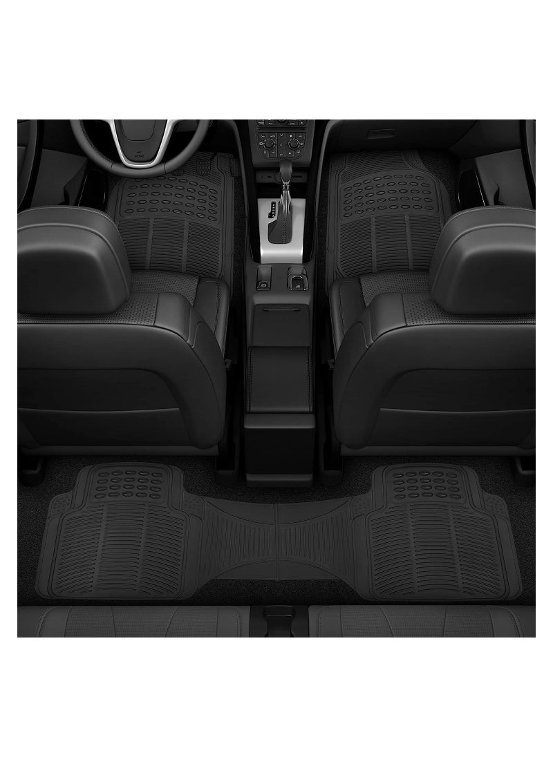 3 Piece Set Enhanced Proline Trimmable Floor Mats for Cars Trucks Jeeps Vans and SUVs Universal Fit Design Black Heavy Duty Waterproof and All Weather Protection Odorless Rubber with Anti-Slip Feature