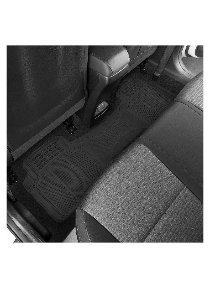 3 Piece Set Enhanced Proline Trimmable Floor Mats for Cars Trucks Jeeps Vans and SUVs Universal Fit Design Black Heavy Duty Waterproof and All Weather Protection Odorless Rubber with Anti-Slip Feature