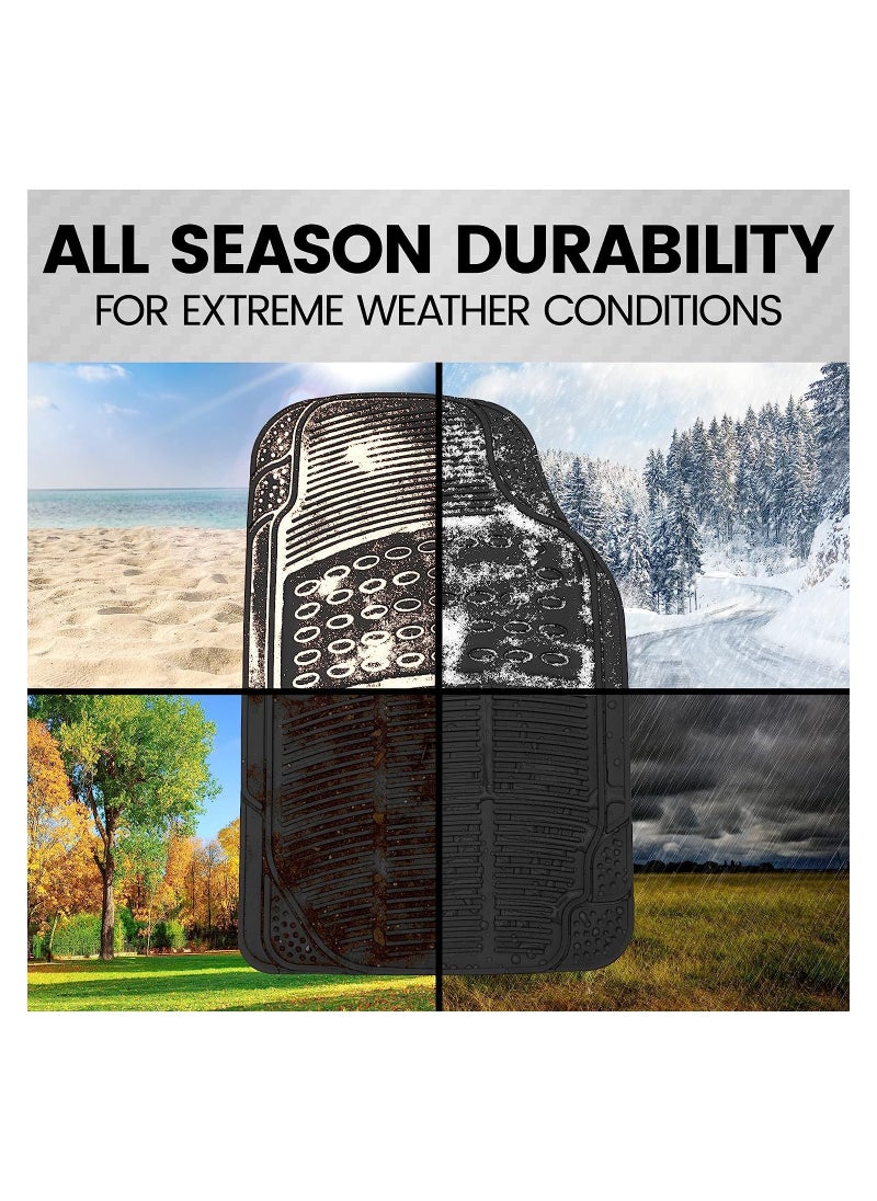 3 Piece Set Enhanced Proline Trimmable Floor Mats for Cars Trucks Jeeps Vans and SUVs Universal Fit Design Black Heavy Duty Waterproof and All Weather Protection Odorless Rubber with Anti-Slip Feature