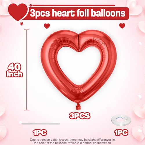 Vibzox Red Heart Balloons3Pcs 40Inch Large Hollow Out Heart foil Balloon for Valentines Day Birthday Wedding Engagement Bridal Showers Anniversary Party Decorations - Image 5