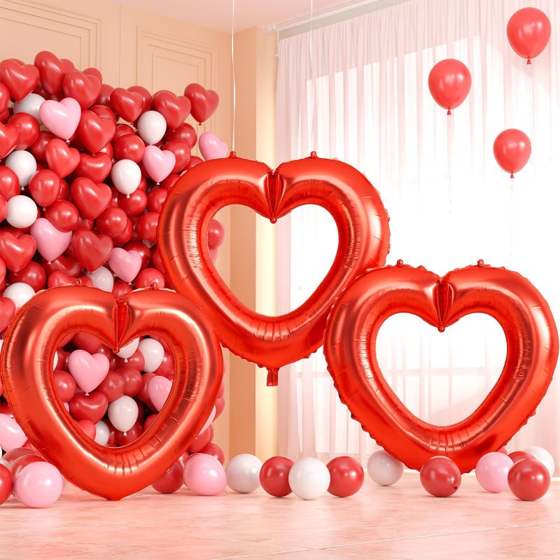Vibzox Red Heart Balloons3Pcs 40Inch Large Hollow Out Heart foil Balloon for Valentines Day Birthday Wedding Engagement Bridal Showers Anniversary Party Decorations - Image 3