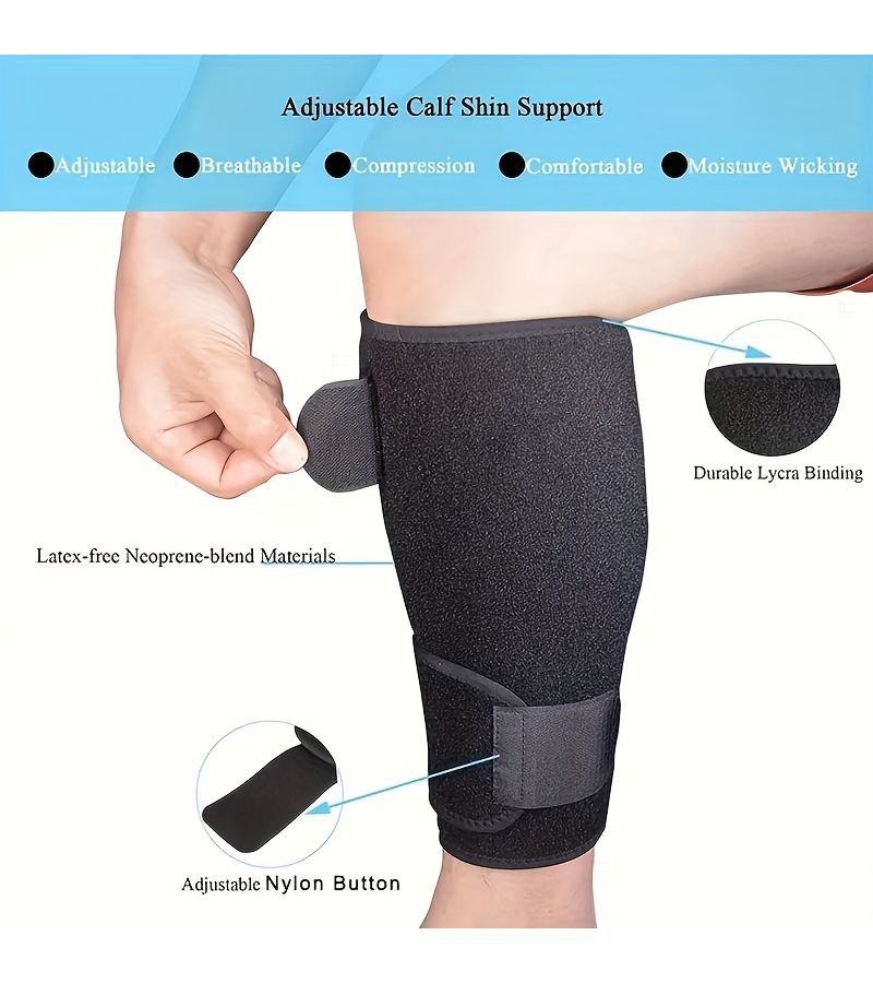 Black Adjustable Calf Support Brace For Running Sports With Compression Sleeves - Image 4