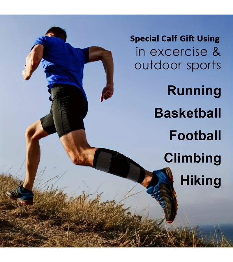 Black Adjustable Calf Support Brace For Running Sports With Compression Sleeves - Image 3