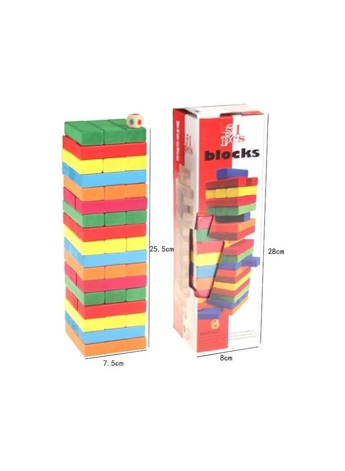 BJM Tower Challenge Wooden Colo Blocks Puzzle Toy 54 Pcs - Image 1