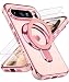 Liufcx for Google Pixel 10 Pro XL Love Heart Kickstand Case with 2X Screen Protector Luxury Plated Gold Edge Slim Soft TPU Shockproof Protection Case Cover for Pixel 10 Pro XL Pink - Image 2
