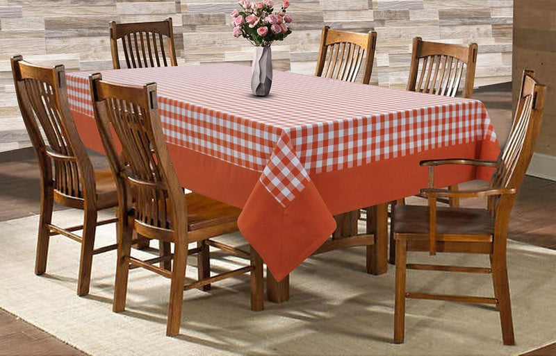 AIRWILL Cotton Checkered Pattern 6 Seater Table Cloth Pack of 1 pc (Orange) - Image 3