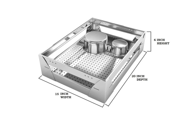 BLOO BASKET BLOO BASKET 202 Stainless steel Modular Kitchen Basket Rectangular sheet perforated Size 6 Plain 4 PC 8 Thali set of 3 15 INCH WIDTH 20 INCH DEPTH WITH CHANNEL  - Image 2