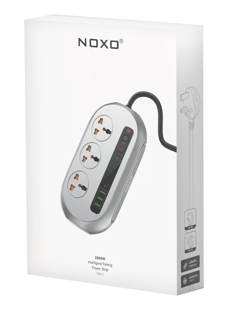 NOXO PSN-1 Smart Power Strip – 2500W Surge Protector with Programmable Timer - Grey  - Image 1