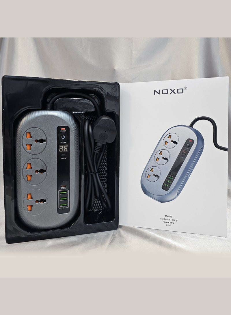 NOXO PSN-1 Smart Power Strip – 2500W Surge Protector with Programmable Timer - Grey  - Image 3
