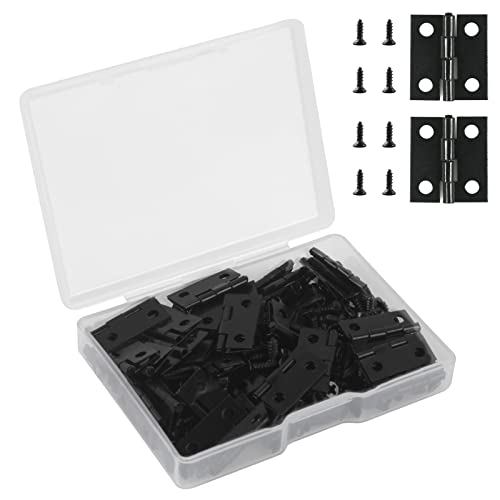 VIPMOON 50Pcs Small Hinges for Wooden Box, 18 x 15mm Mini Black with 200 Screws, Retro Jewelry Folding Butt Hardware for DIY Crafts - Image 1