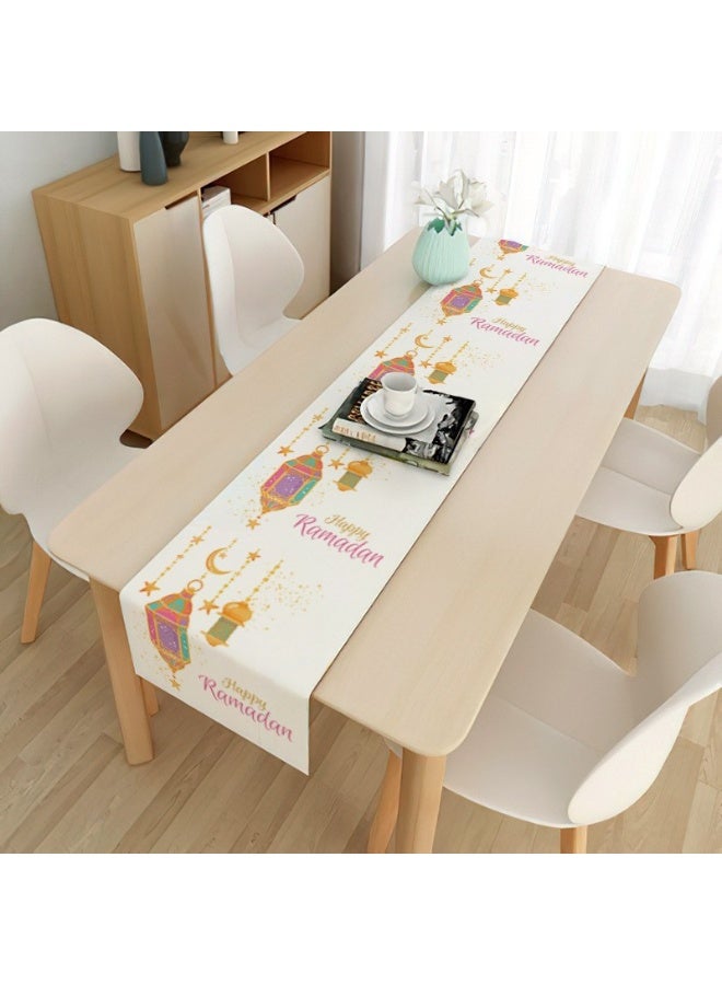 NIBEMINENT Eid Mubarak Table Runner Linen Table Runner, Star Moon Table Runner, Ramadan Decoration Home Dinning Room Decoration 13x70 inches 