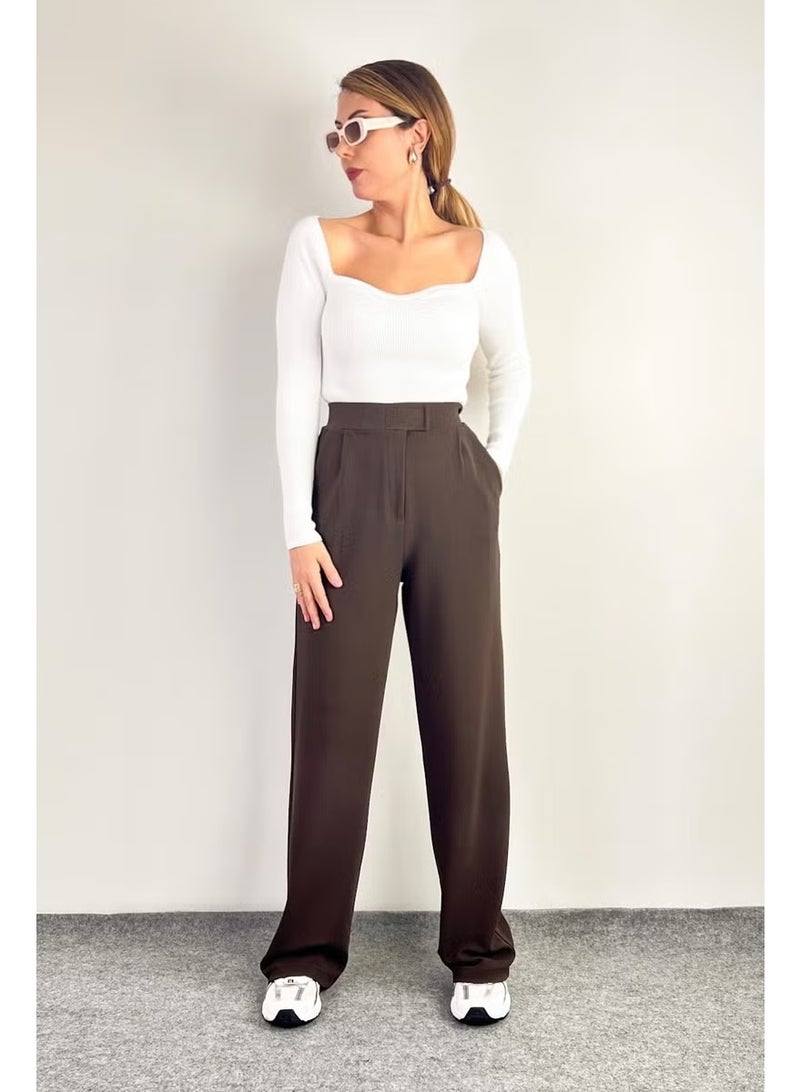 Ritnice Line Women's Lycra Velcro Brown Palazzo Trousers - Image 5