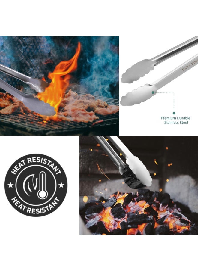 Grill Tongs, 17 Inch Extra Long BBQ Tongs, Premium Stainless Steel Metal Tongs for Cooking, Grilling, Charcoal, Barbecue/BBQ, Buffet (17", 2PCS) - Image 2