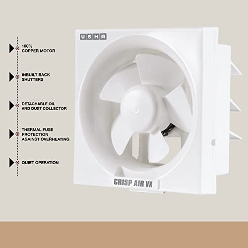 USHA Crisp Air VX Exhaust Fan | 150mm Sweep Size | 240mm Duct Size | 100% Copper Motor | 2 Year Warranty | (White) - Image 3