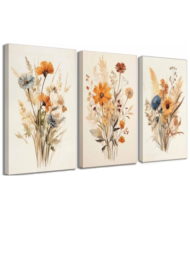 GUDOO 3 قطع من لوحات القماش لجدار غرفة المعيشة - لوحة فنية بالألوان المائية لنباتات برية قديمة - لوحات فنية زهرية زخرفية للطباعة - Image 2