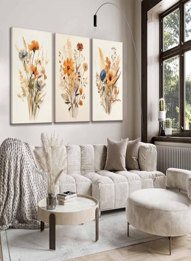 GUDOO 3 قطع من لوحات القماش لجدار غرفة المعيشة - لوحة فنية بالألوان المائية لنباتات برية قديمة - لوحات فنية زهرية زخرفية للطباعة - Image 3