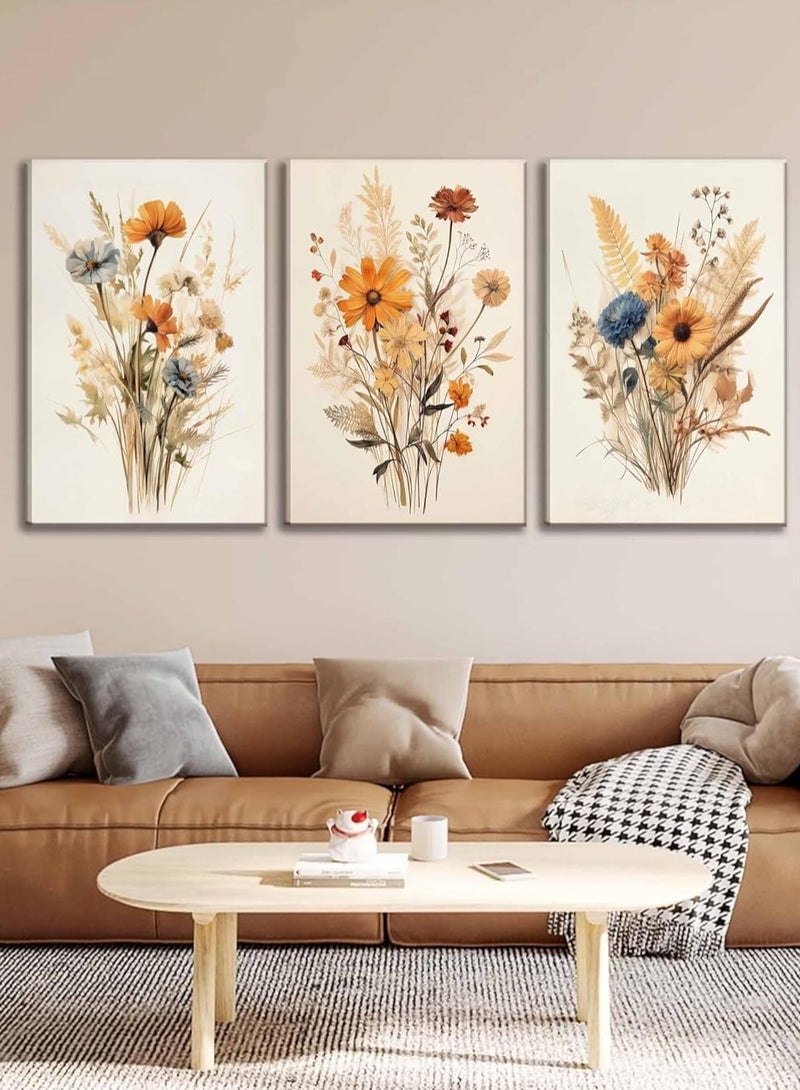 GUDOO 3 قطع من لوحات القماش لجدار غرفة المعيشة - لوحة فنية بالألوان المائية لنباتات برية قديمة - لوحات فنية زهرية زخرفية للطباعة - Image 4