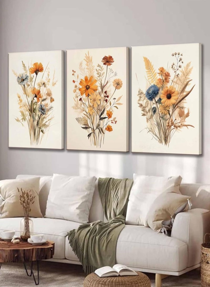 GUDOO 3 قطع من لوحات القماش لجدار غرفة المعيشة - لوحة فنية بالألوان المائية لنباتات برية قديمة - لوحات فنية زهرية زخرفية للطباعة - Image 5